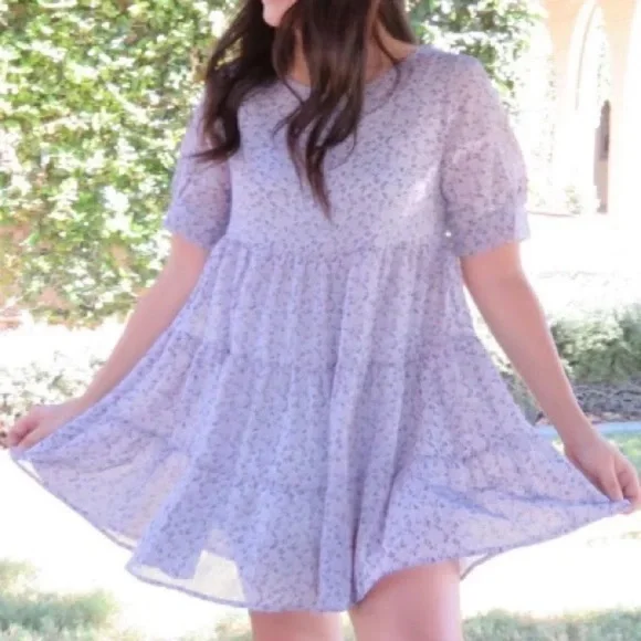 HAZEL Alison Lilac Flowy Lined Mini Dress Size Medium New - Picture 1 of 10